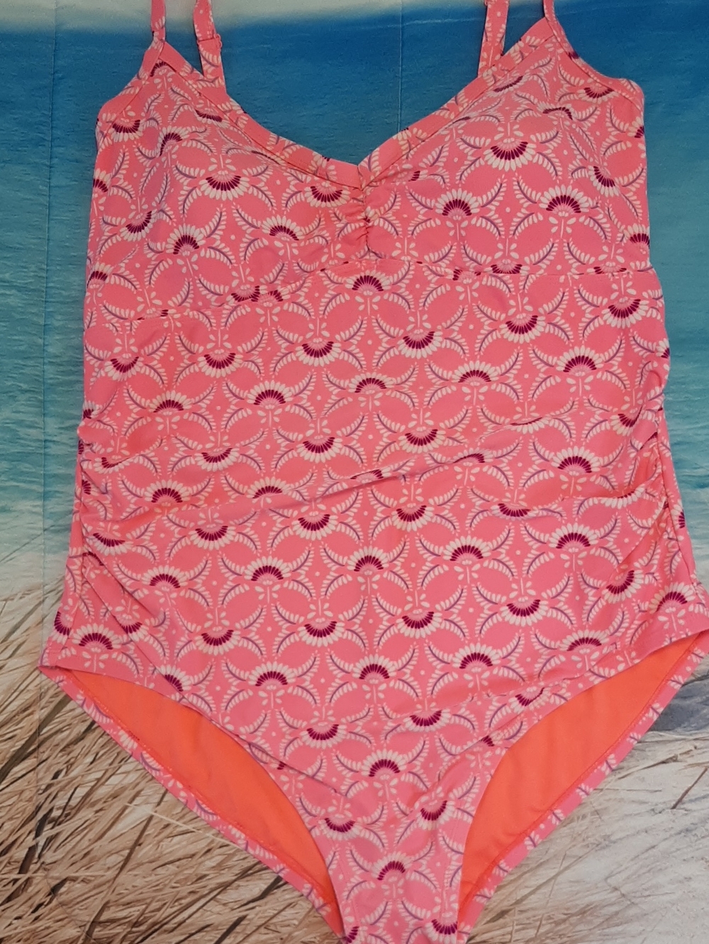 Old Navy 3 XL Plus Tall One-Piece Swimsuit Pink W/ Geometric Pattern Beach Wear